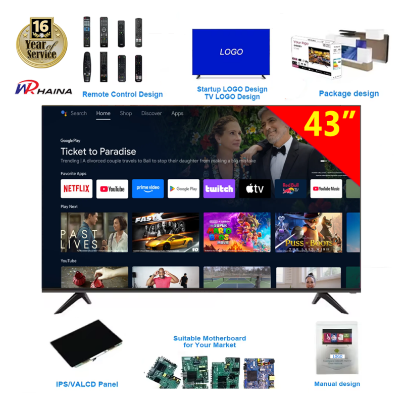 Wholesale Frameless 43 inch Smart TV for Ghana,Custom Brand TV Manufacturer for African Market