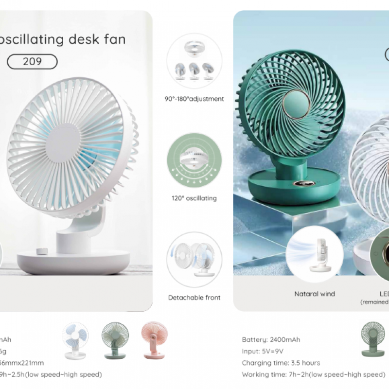 Portable Digital Display 5 Levels Rotating Speed Aromatherapy Adjustable Desktop Fan With Colorful Light