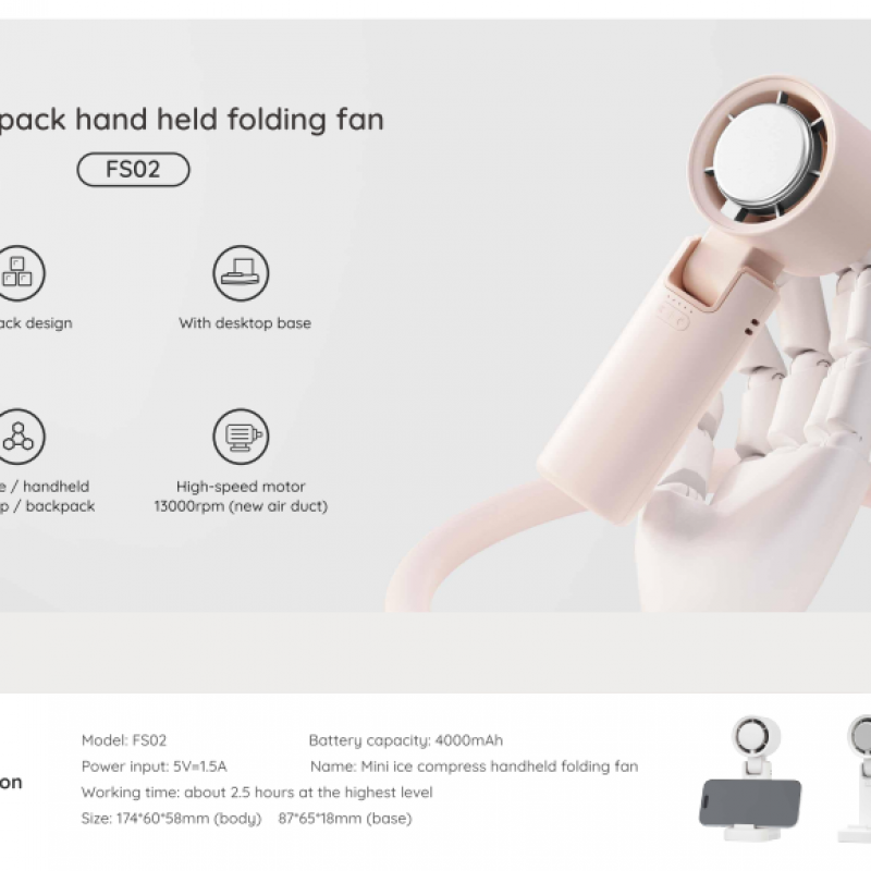 Mini ice pack hand held folding fan